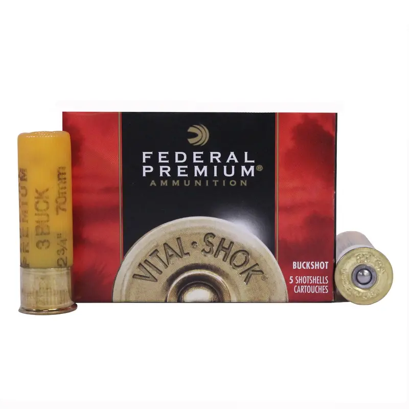 20-Gauge Premium Vital-Shok Buckshot Load – 2¾" Shell, 20 #3 Copper-Plated Lead Pellets, Pack Of 5 1