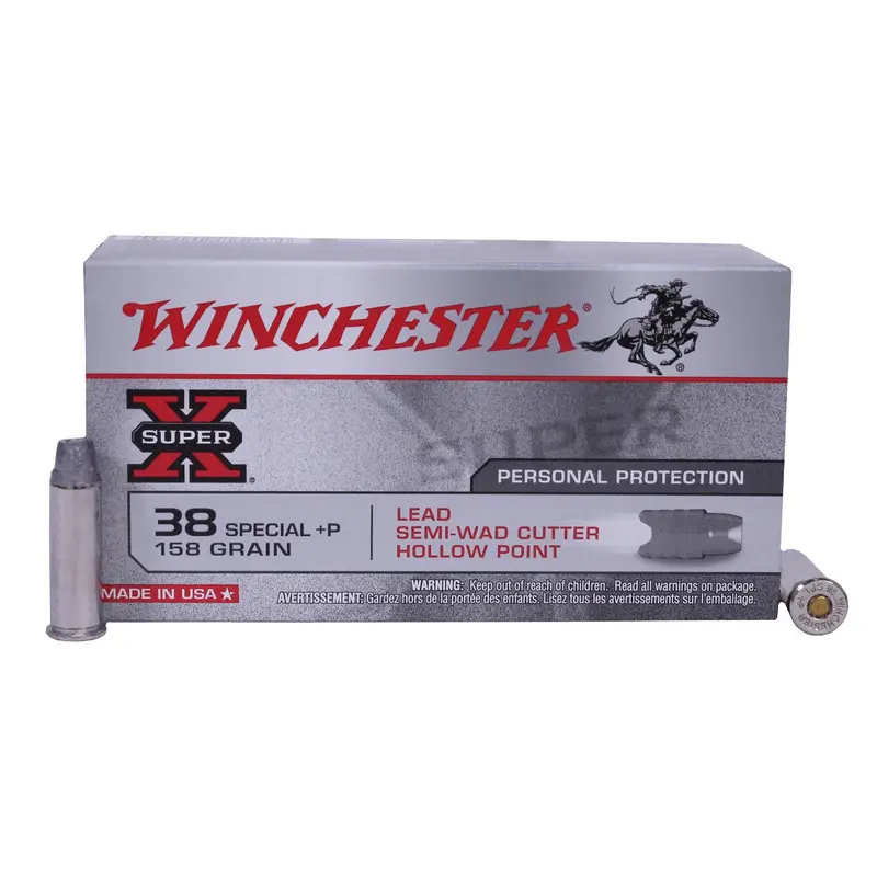 .38 Special +P Ammo – 158-Grain Super-X Lead Hollow Point Semi-Wadcutter, 50-Round Box 1