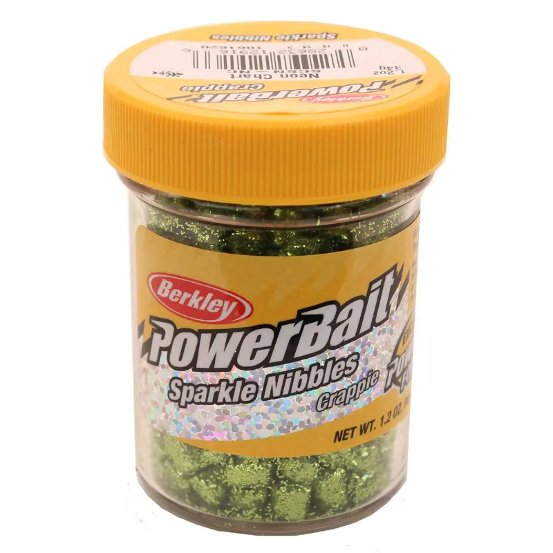 Berkley Powerbait Crappie Sparkle Nibbles – Neon Chartreuse Dough Bait 1