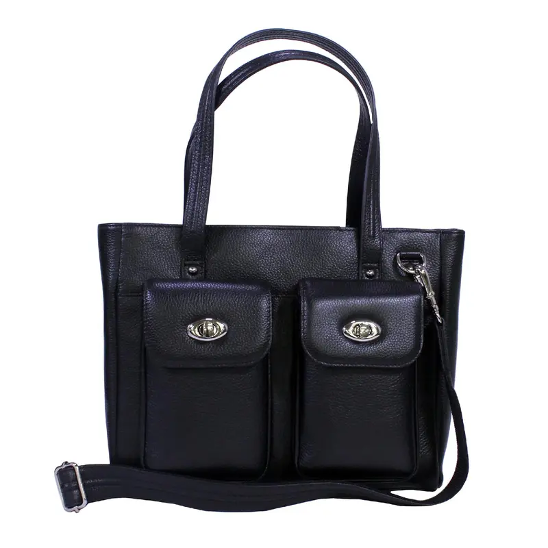 Black Cargo-Pocket Cowhide Tote 1