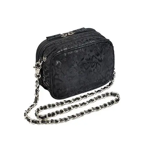 Black Debossed Leather Evening Pouch 1