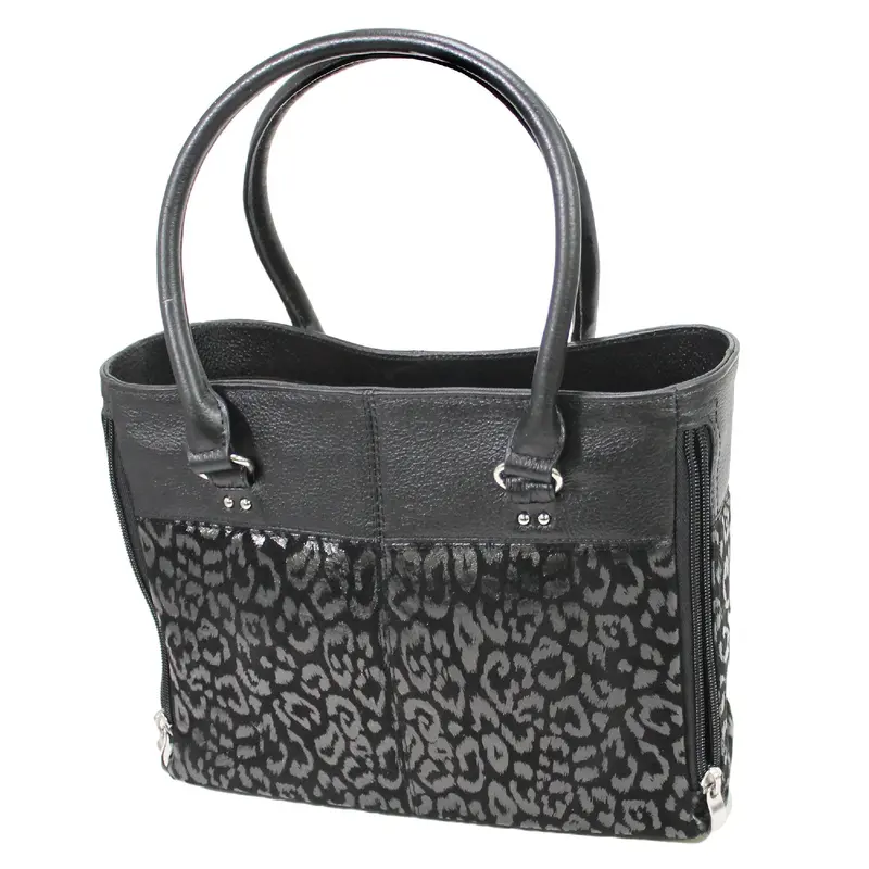 Black Debossed Open-Top Leather Tote 1