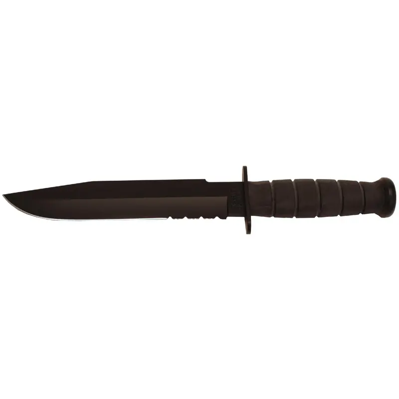 Black Fighter Knife With Serrated Edge & Leather-Cordura Sheath 1