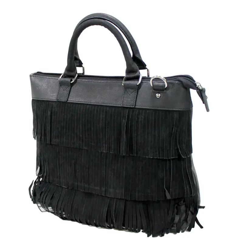 Black Fringe-Trimmed Leather Tote 1
