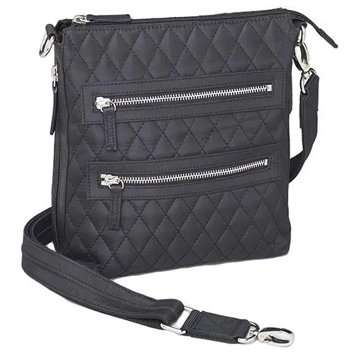 Black Quilted Microfiber Cross-Body Flat Sac 1
