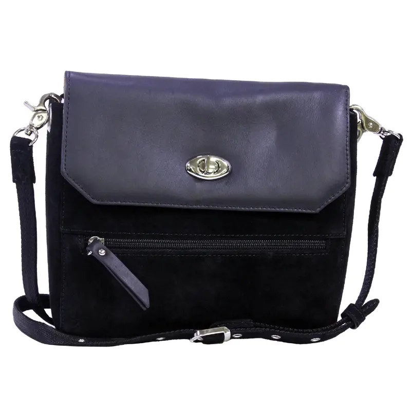 Black Suede Clutch With Cowhide Flap 1