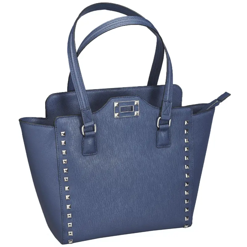 Blue Textured Cowhide Tote With Chrome Studs 1