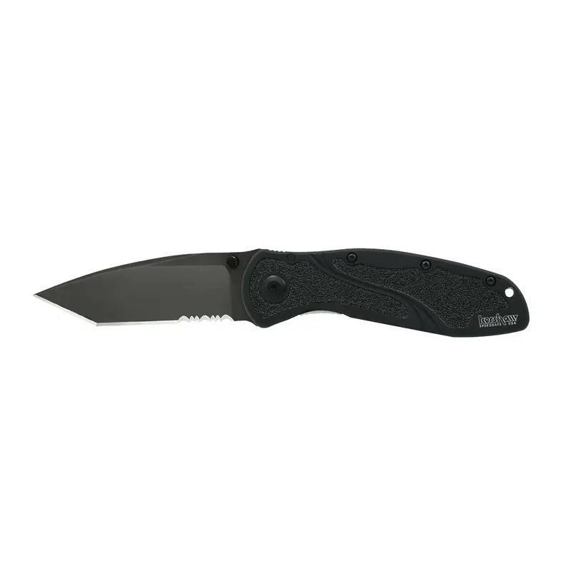 Blur Pocket Knife – Dual-Black Finish With Serrated Edge, Clamshell Packaging 1