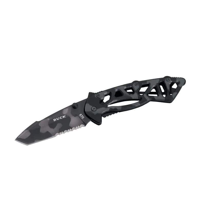 Bones Tactical Folder – Large Frame, 3" Tiger-Stripe Serrated Blade, Boxed 1
