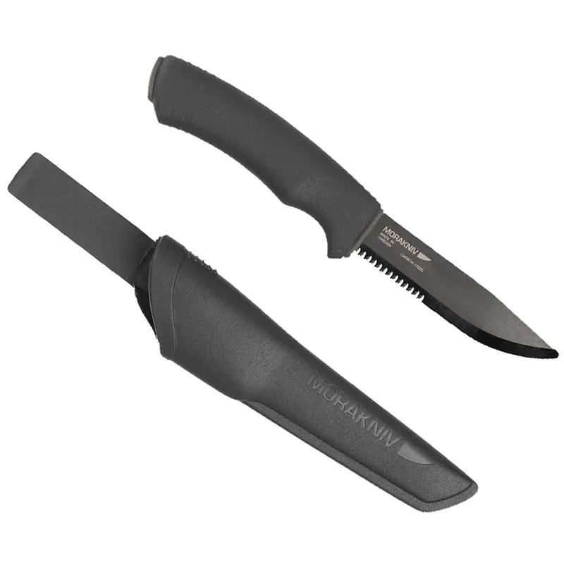 Bushcraft Serrated Fixed-Blade Knife — Black Handle, No Sheath Included 1