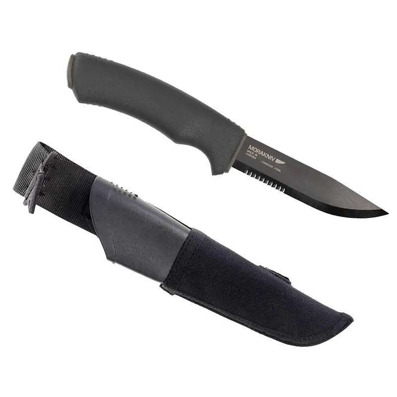 Bushcraft Serrated Fixed-Blade Knife With Black Molle Sheath 1