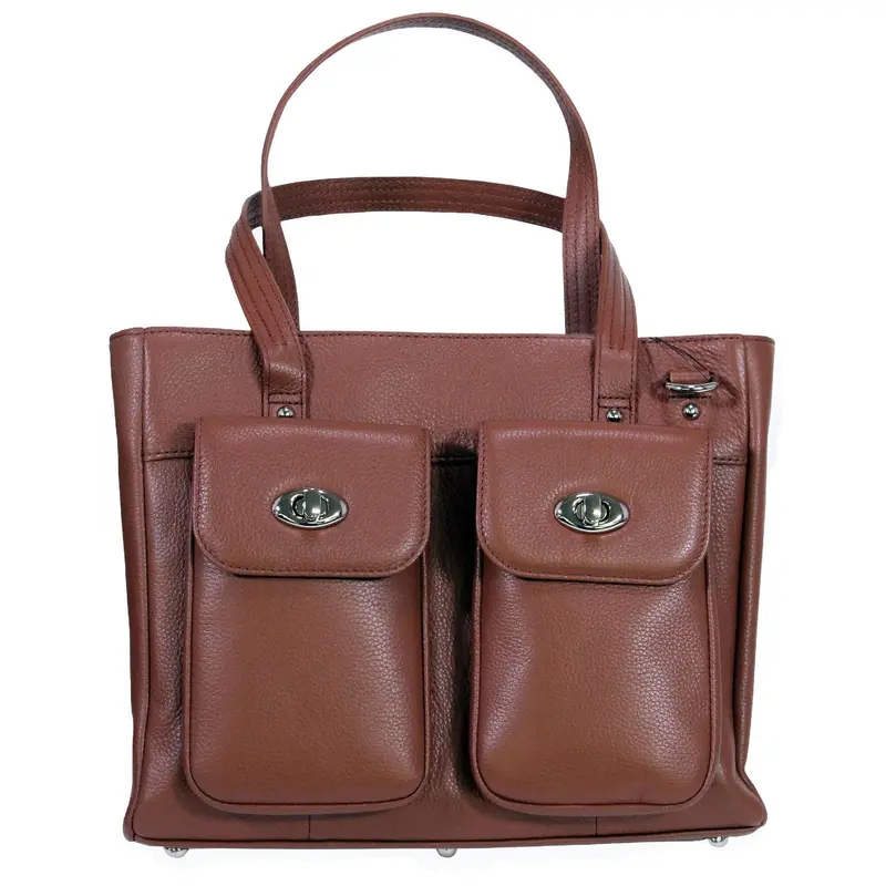 Caramel Cargo-Pocket Cowhide Tote 1
