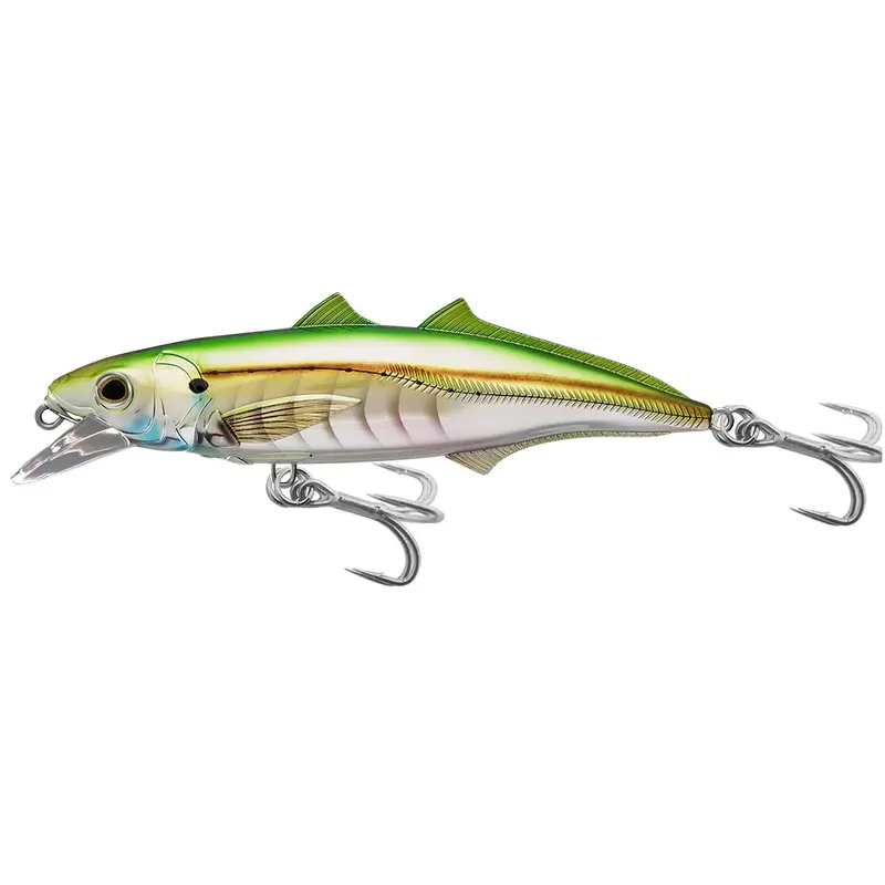 Cigar Minnow Jerkbait – Saltwater Fishing Lure (4.5", Pearl-Green Finish, #1-0 Hook, 2–4 Ft Dive Depth) 1