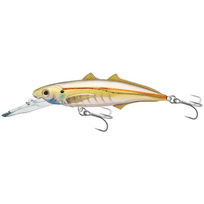Cigar Minnow Jerkbait – Saltwater Use, 6", #2-0 Hook, 15–20 Ft Depth, Pearl-Gold 1