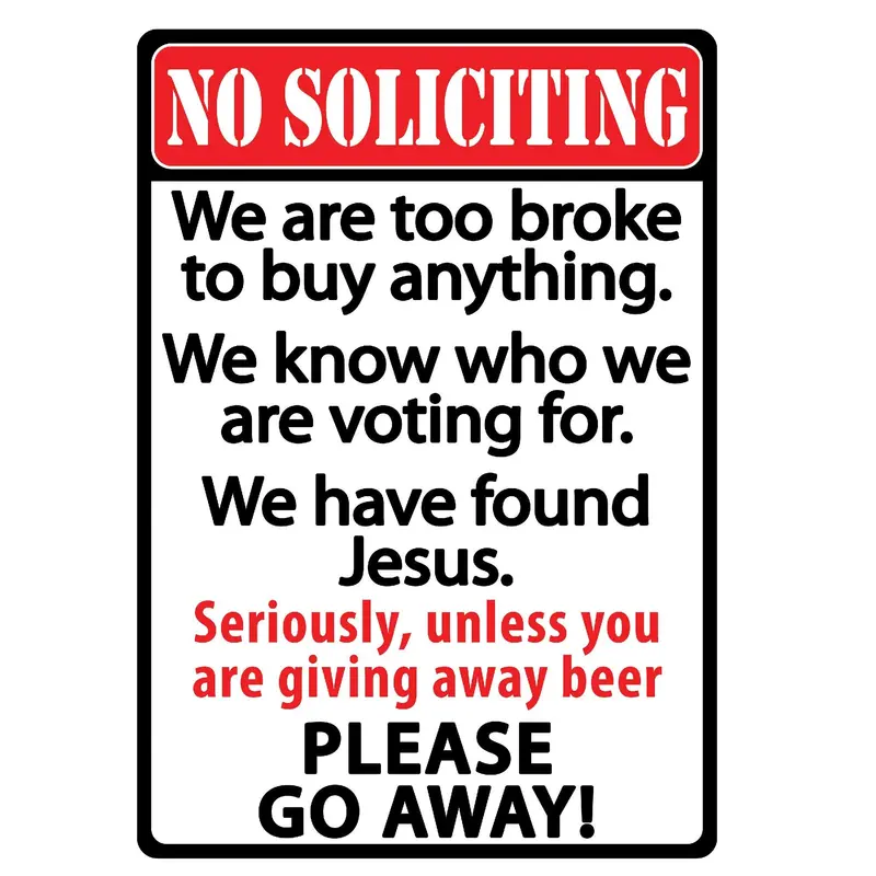 Classic No Soliciting Tin Sign – 12 X 17 Inch Vintage Metal Plaque 1