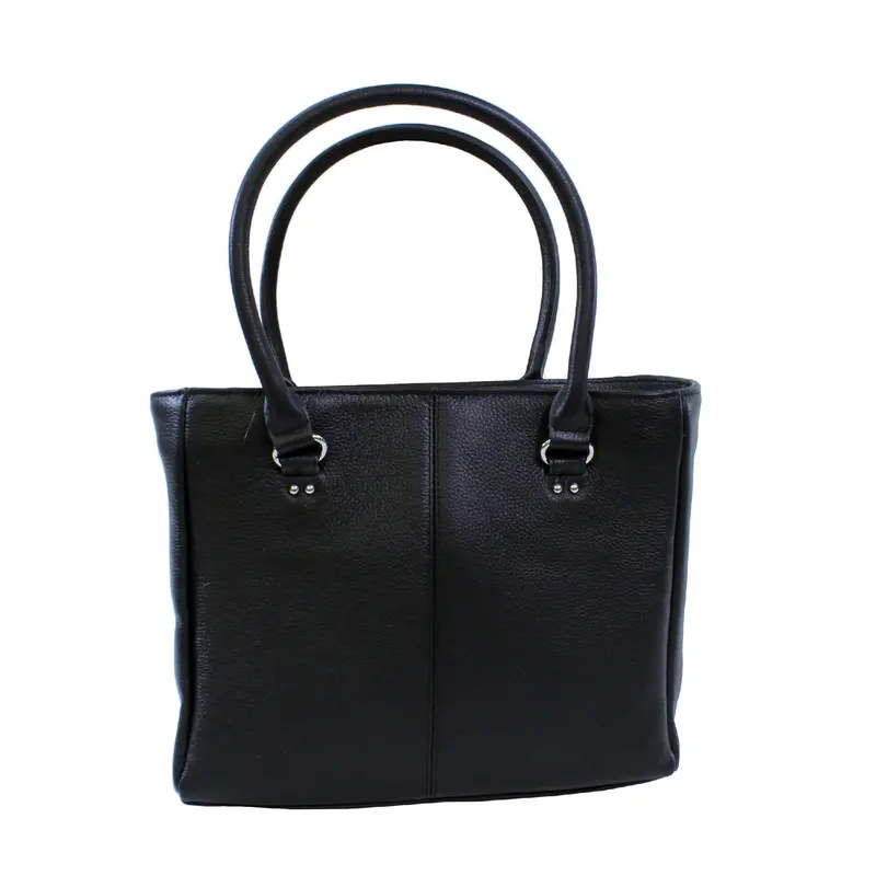 Classic Open-Top Black Leather Tote 1