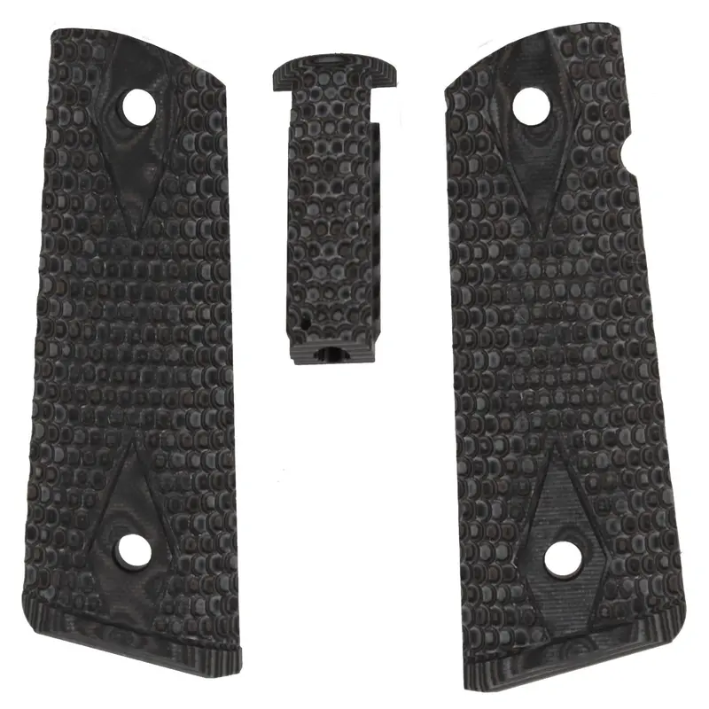 Colt 1911 Government Magrip Kit – G-10 Piranha Arched Mainspring + G-Mascus Black-Gray Grip Panels 1