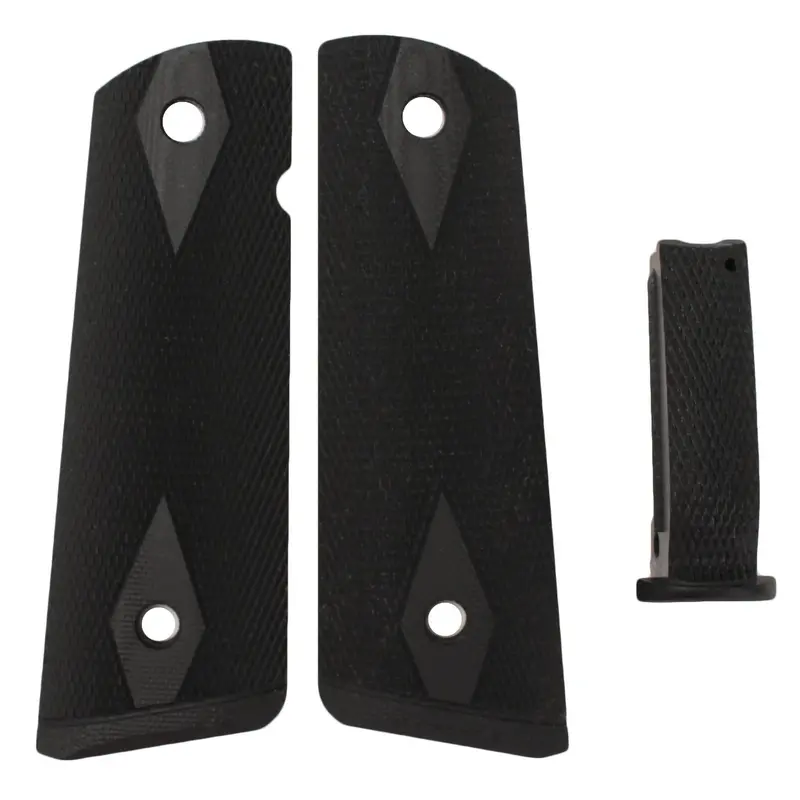 Colt 1911 Government Magwell Grip Kit – G-10 Checkered Arched Housing In Solid Black 1