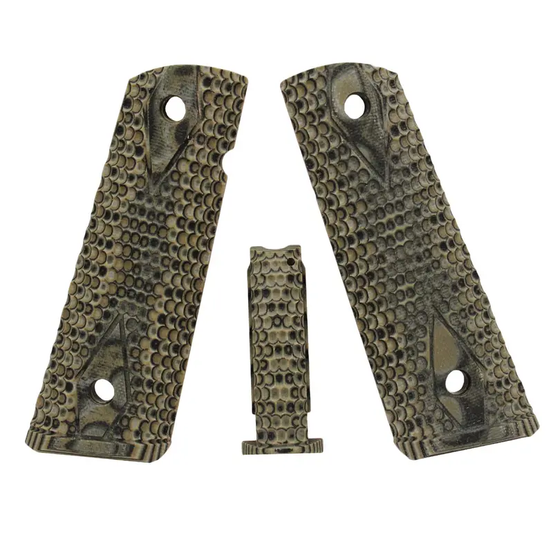 Colt 1911 Government Magwell Grip Kit – G-10 Piranha Arched Mainspring Housing In G-Mascus Green 1