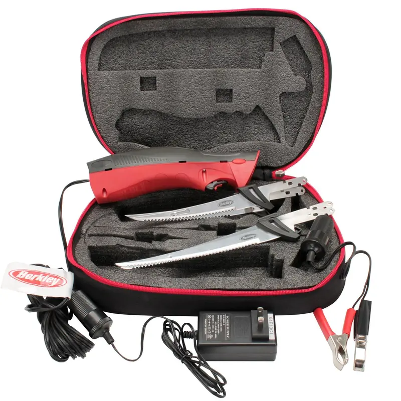 Deluxe Electric Fillet Knife Kit – 110V, Vehicle Plug & Battery Clips, Carrying Case, Red/Black 1