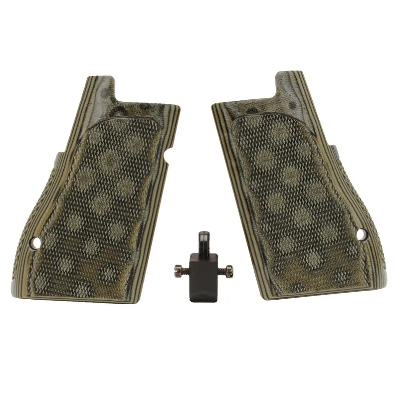 Desert Eagle Grip Panels – Checkered G-10 With Green G-Mascus Inlay 1