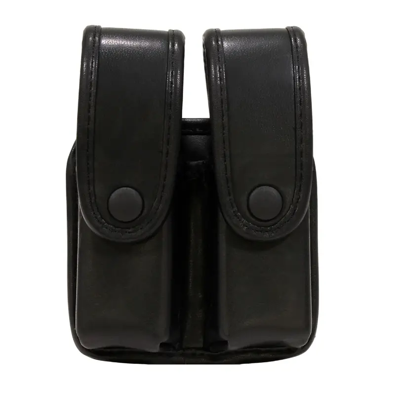 Double-Compartment Fitted Pistol Magazine Case – Large Frame, Black With Secure Flaps 1