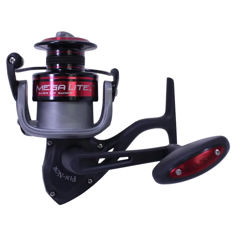 Fin Nor Mega Lite Spinning Reel Size 80 — 4.9:1 Gear Ratio, 42-Inch Retrieve, Five Bearings, Left-Hand, Clamshell Pack 1