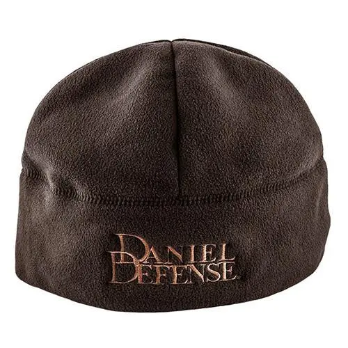 Fleece Beanie In Café Brown With Tan Embroidered Logo 1