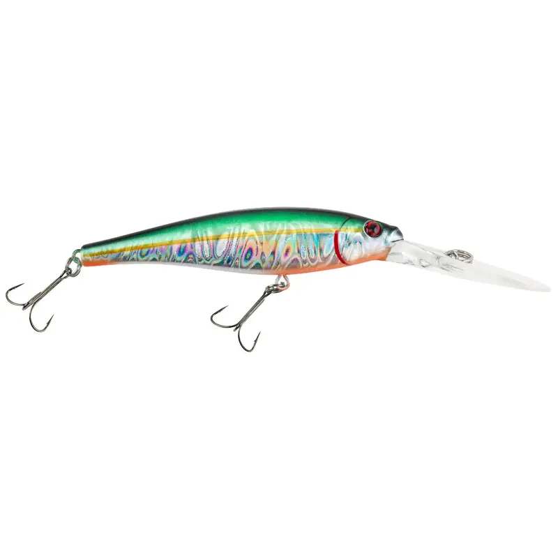 Flicker Minnow Pro Slick Hard Bait – 3.5" Crankbait, 18–23 Ft Depth, Dual Hooks, Slick Green Alewife Color 1