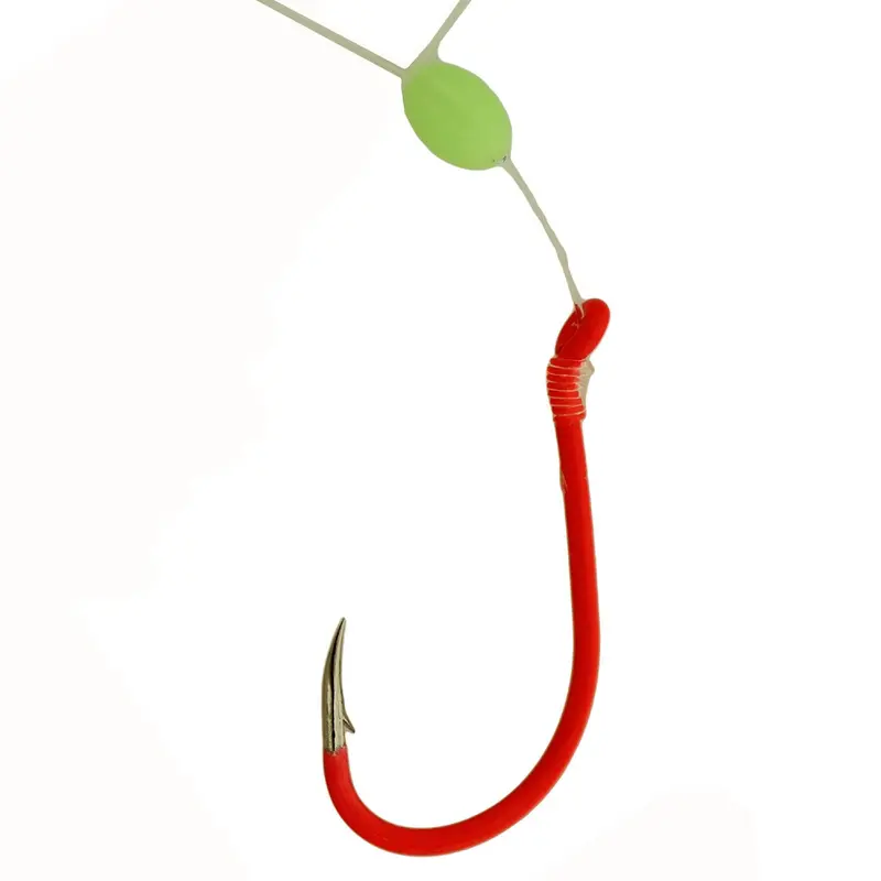 Fluorescent Red Walleye Snell With Glowbead Hook – Size 2, 8 Lb Test Line, Pack Of 5 1