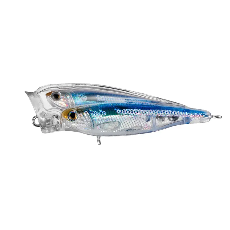 Glass Minnow Juvenile Baitball Popper – 2.5", #6 Hook, Topwater Freshwater Lure (Silver-Green) 1