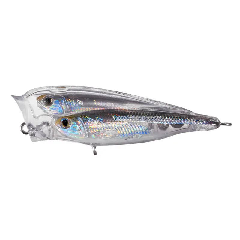 Glass Minnow Juvenile Baitball Popper – 2.5", #6 Hook, Topwater Freshwater Lure (Silver-Smoke) 1
