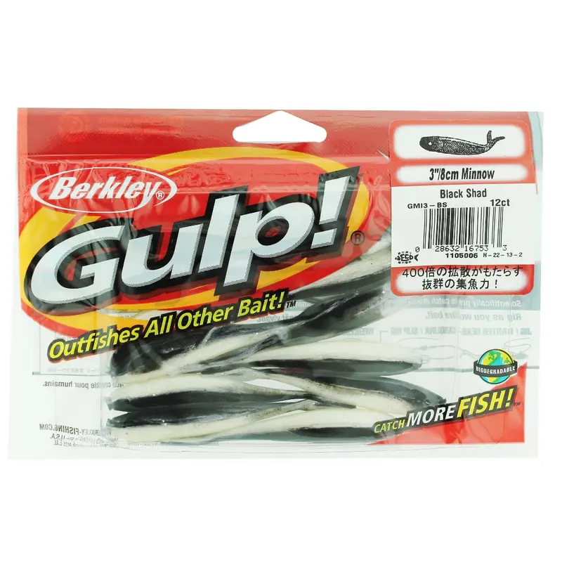 Gulp! 3-Inch Minnow Soft Bait – Black Shad Color, Pack Of 12 1