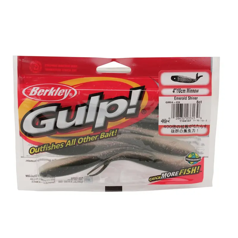 Gulp! 4" Emerald Shiner Minnow Soft Bait – Pack Of 8 1