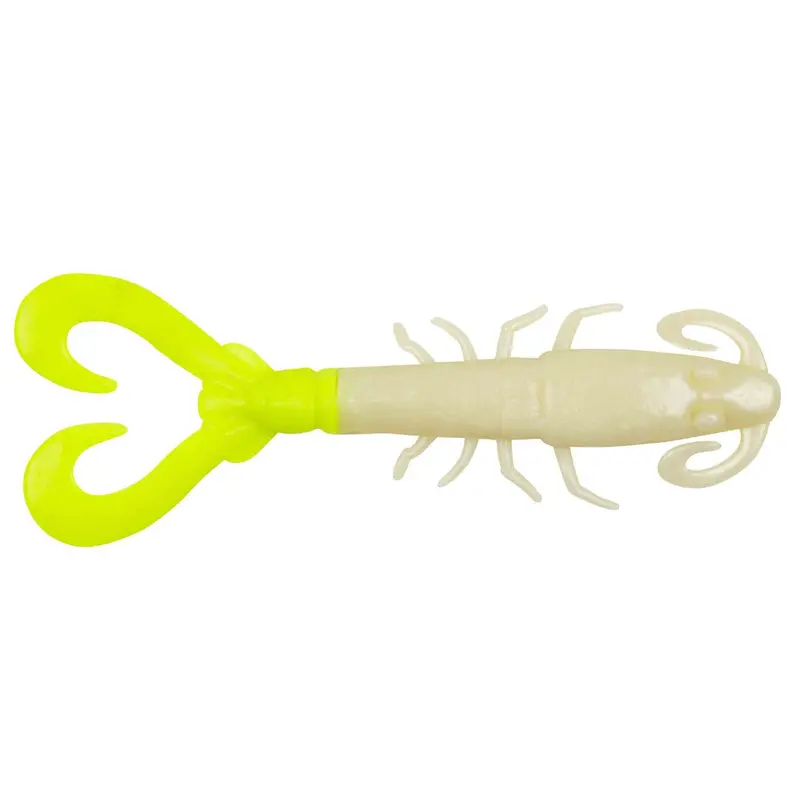 Gulp! Mantis Shrimp Soft Bait – 3-Inch Pearl White With Chartreuse Accent, Pack Of 6 1