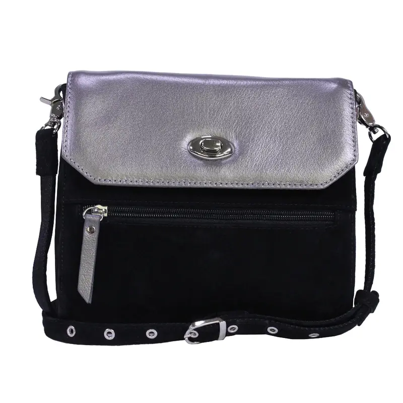 Gunmetal Suede Clutch Featuring Cowhide Flap 1