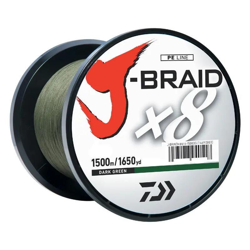 J-Braid 8 Lb Test Braided Fishing Line – 1650 Yd (1500M) Dark Green Spool 1