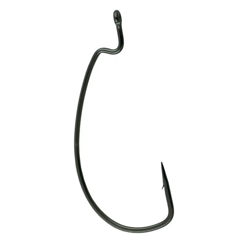 Offset Shank Ewg Worm Fishing Hook – Size 1/0, Non-Reflective Black, Pack Of 6 1
