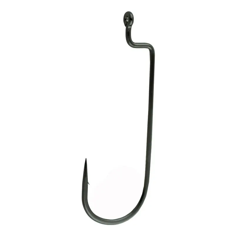 Offset-Shank Worm Hook With Round Bend – Size 2/0, Non-Shine Black Coating, Pack Of 6 1
