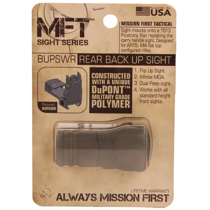 Polymer Flip-Up Rear Backup Sight – Adjustable Windage, Scorched Dark Earth 1