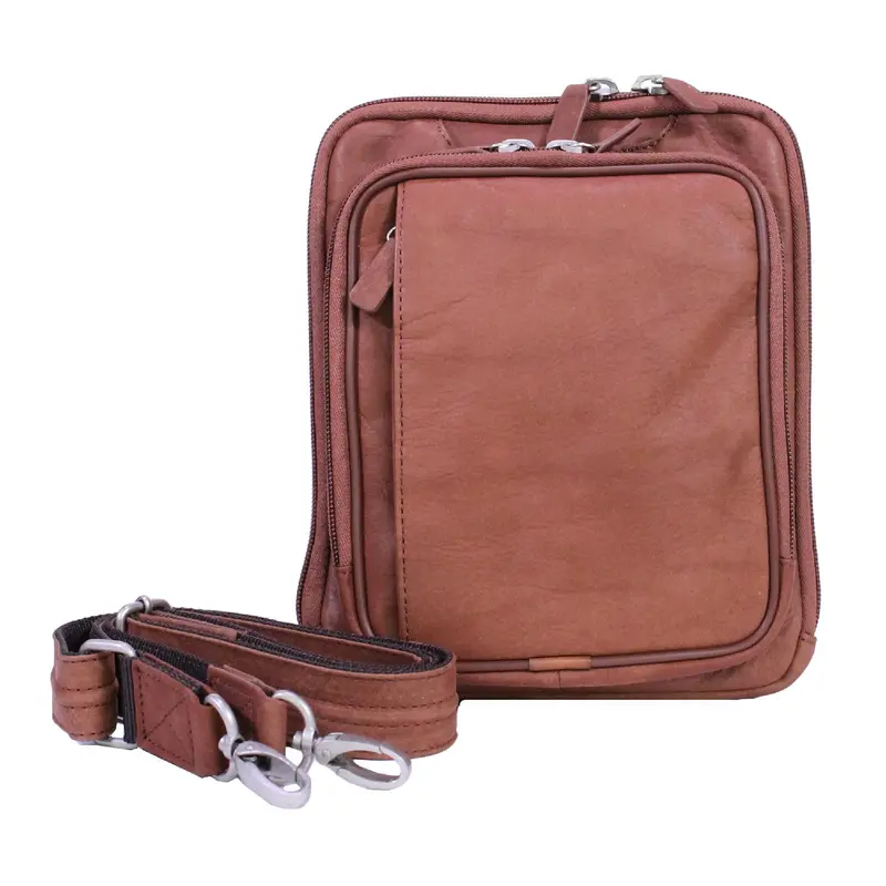 Rust-Toned U.S. Bison Leather Raven Cross-Body Bag 1