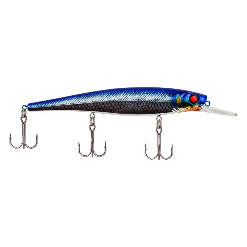 Skinny Cutter 110+ Hard Body Lure – 4.375", 4–7 Ft Swim Depth, Triple Hook, Blue/Silver 1