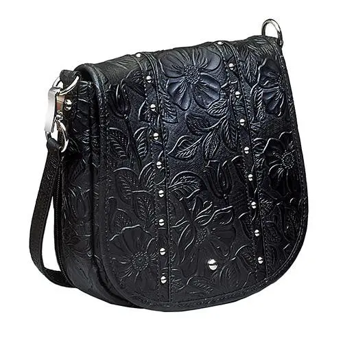 Studded Tooled Cowhide Flap Bag – Bold Black Texture 1