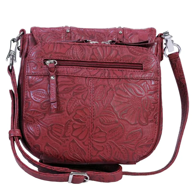 Studded Tooled Cowhide Flap Bag – Rich Black Cherry Hue 1