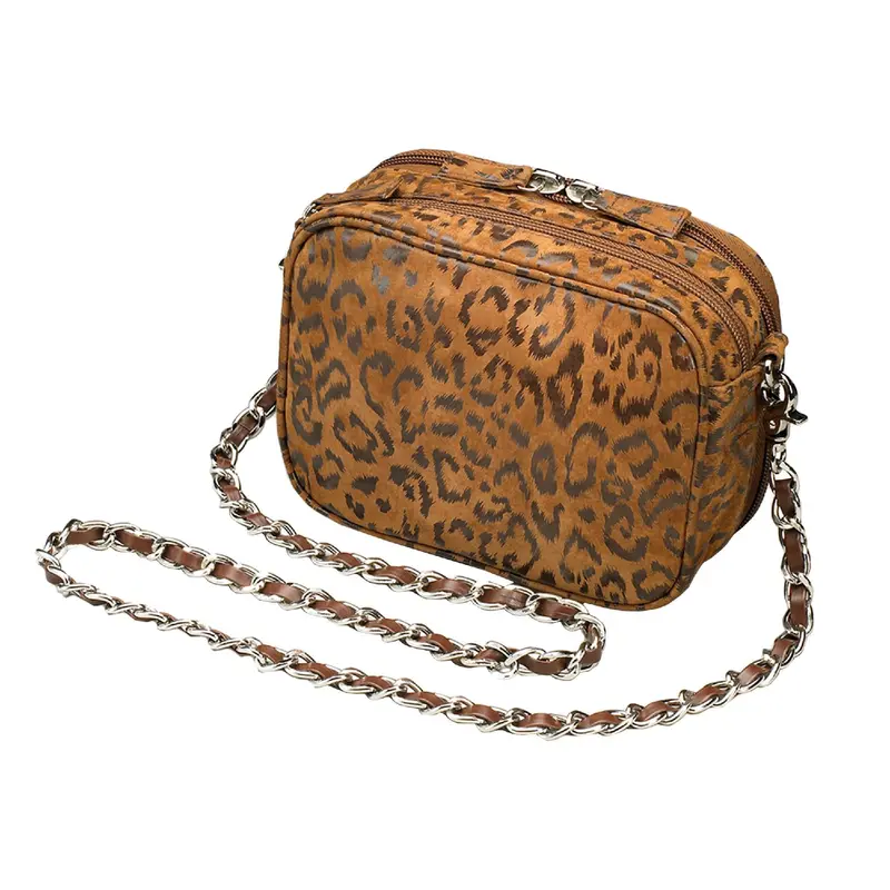 Tan Debossed Leather Evening Pouch 1