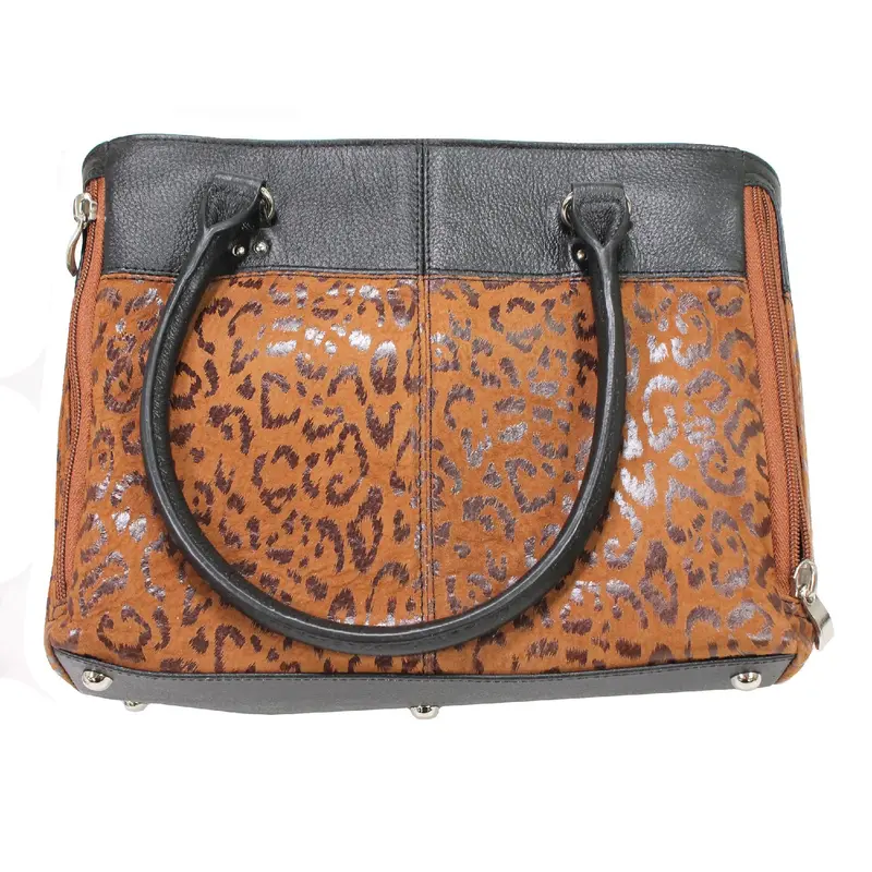 Tan Debossed Open-Top Leather Tote 1