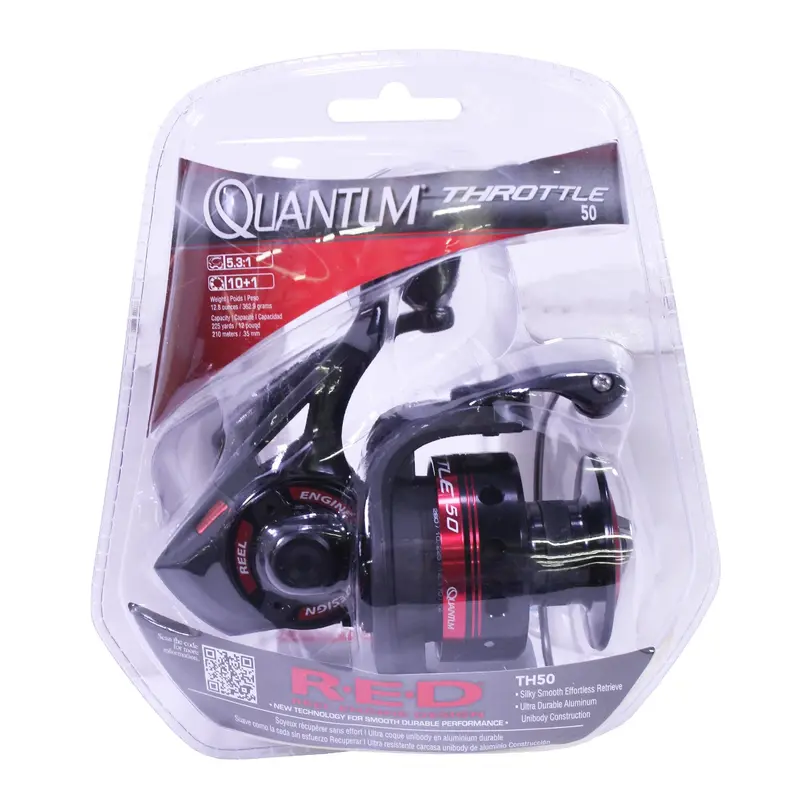 Throttle Spinning Reel – Size 50, 5.3:1 Gear Ratio, 36" Retrieve, 11 Bearings, Left-Hand, Clamshell Pack 1
