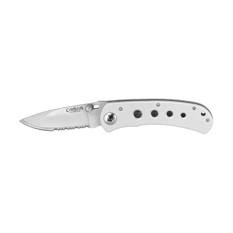 Tigersharp Titanium Pocket Folder – Silver, Dual-Edge (Smooth + Serrated) 1