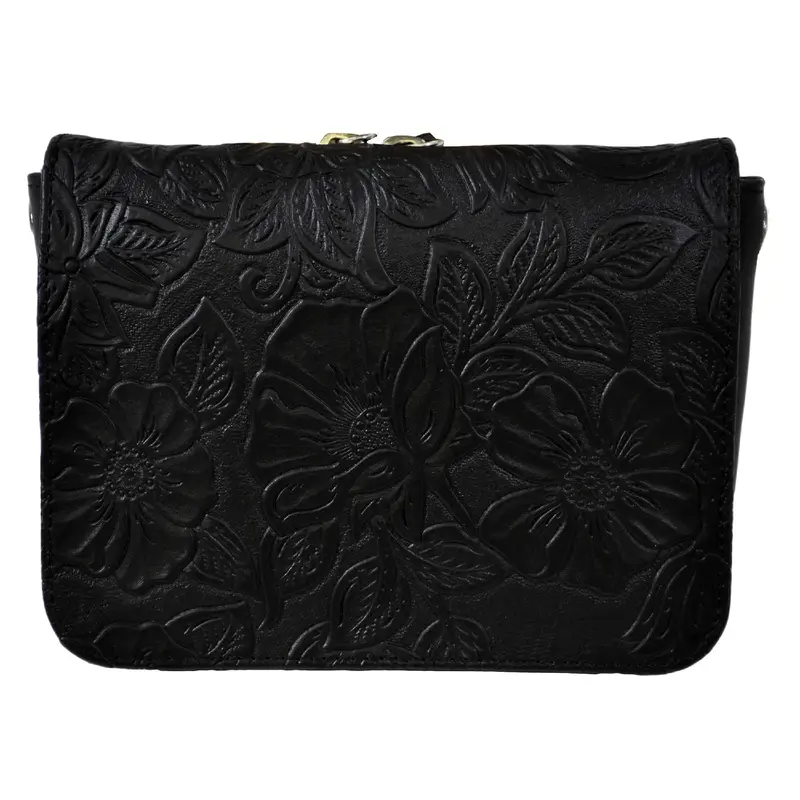 Tooled Cowhide Crossbody Organizer – Black Finish 1