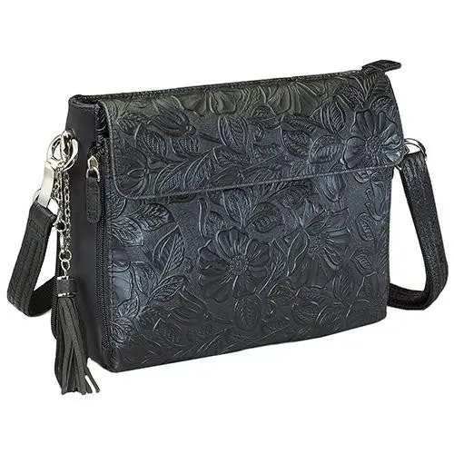 Tooled Cowhide Handbag – Elegant Black Craftsmanship 1